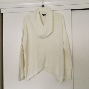 Express Cream Cowl Neck Sweater w/ Curved Hem